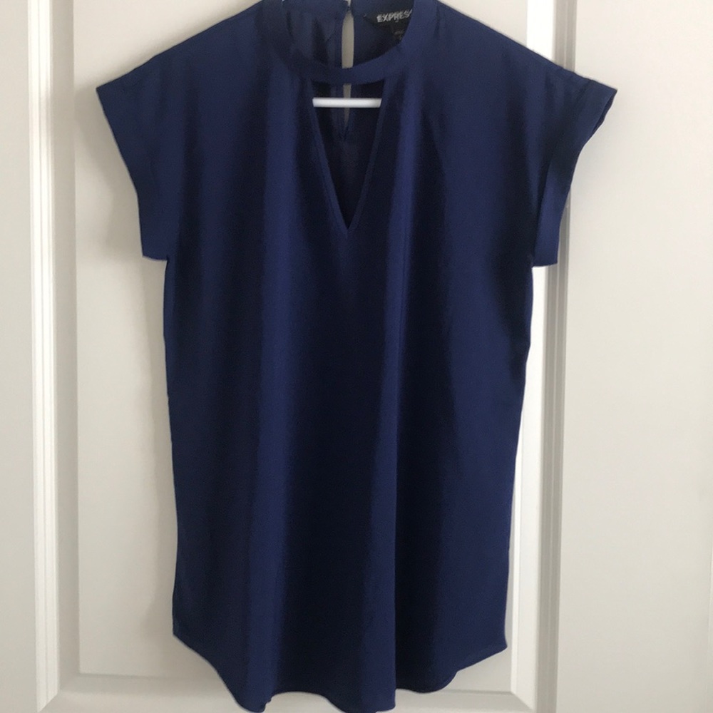 Cap Sleeve navy blouse.